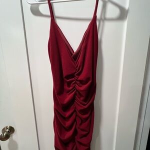 SHEIN Deep Red Gathered Mini Dress